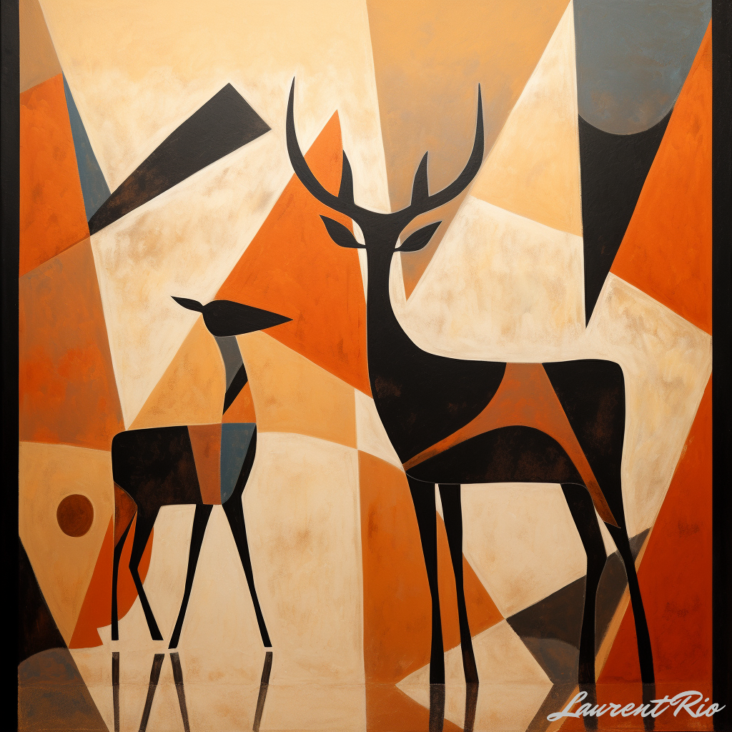 Peinture style geometrique - Le Cerf et la Biche