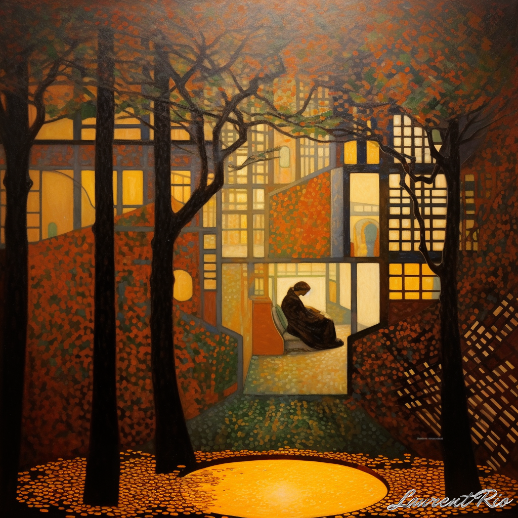Peinture style geometrique introspectif - Atmospheric Cityscape