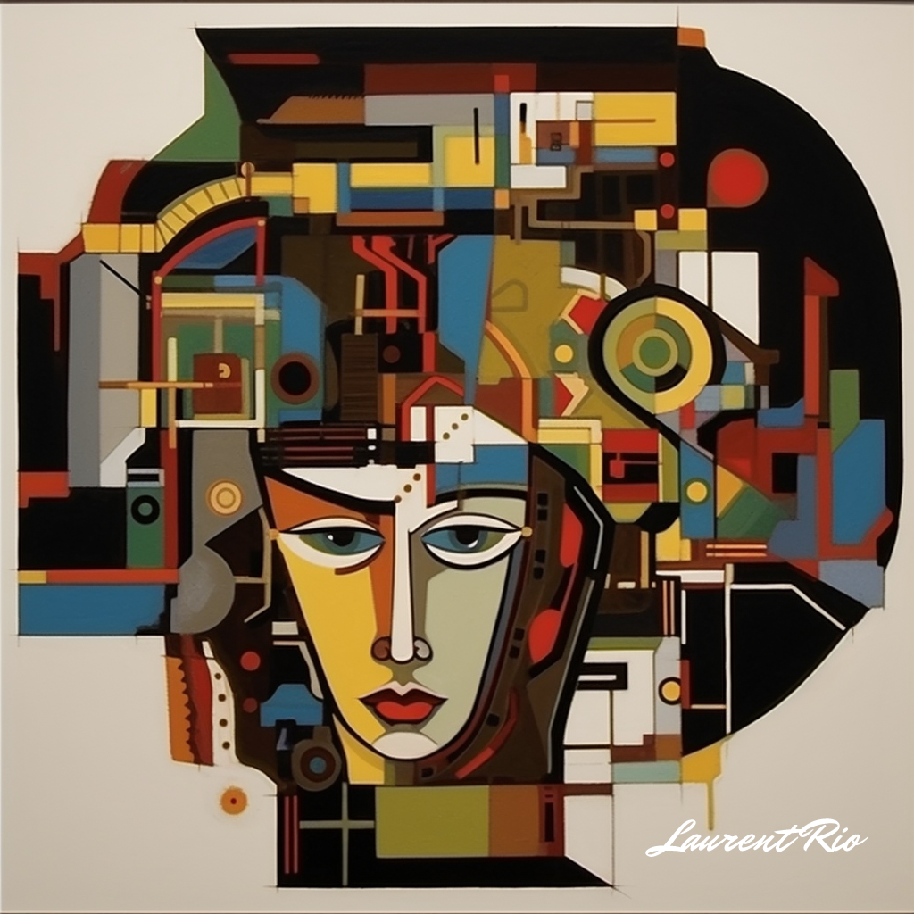 Peinture style geometrique - influence Madi - Andro&iuml;de ambigu