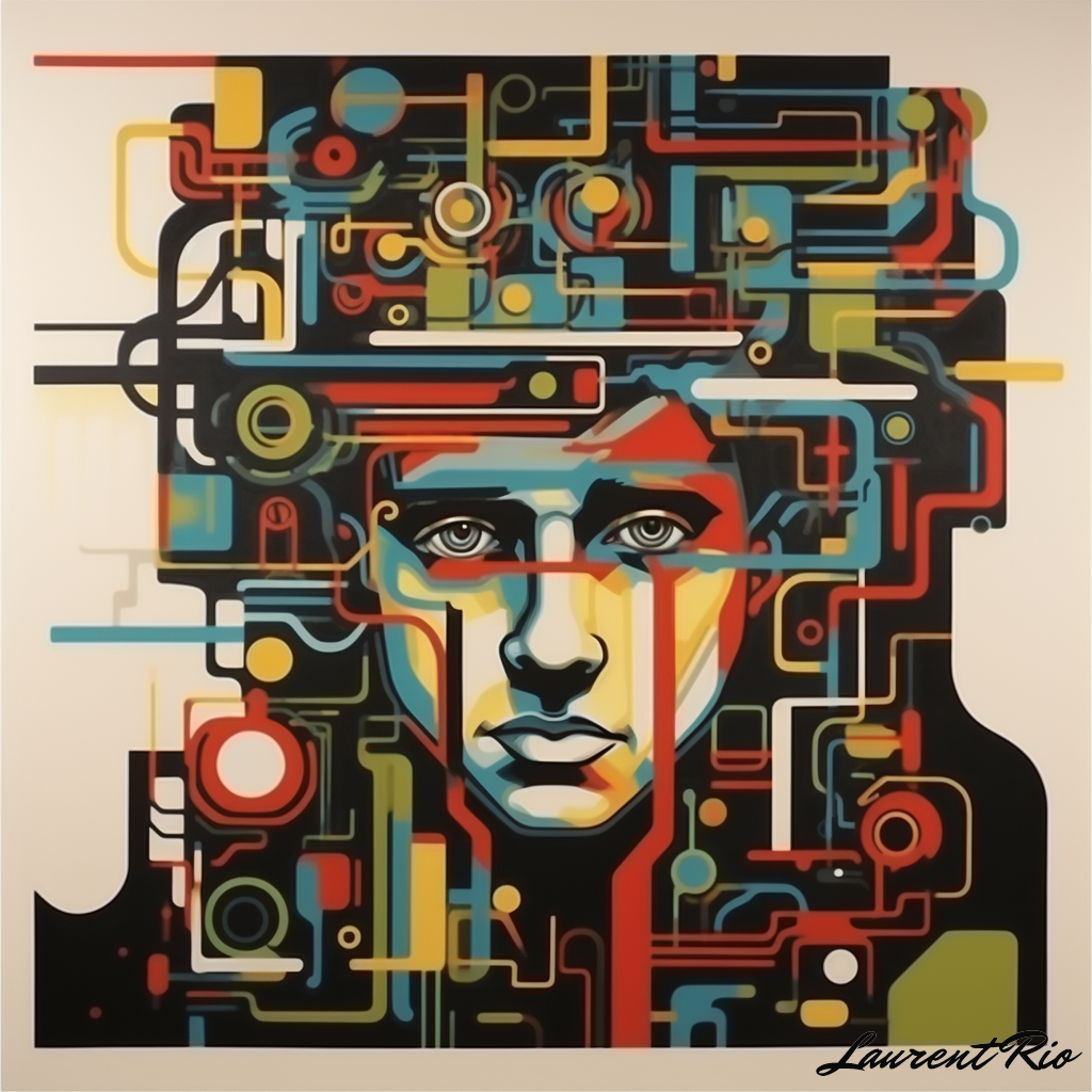 Peinture style geometrique - influence Madi - Andro&iuml;de homme