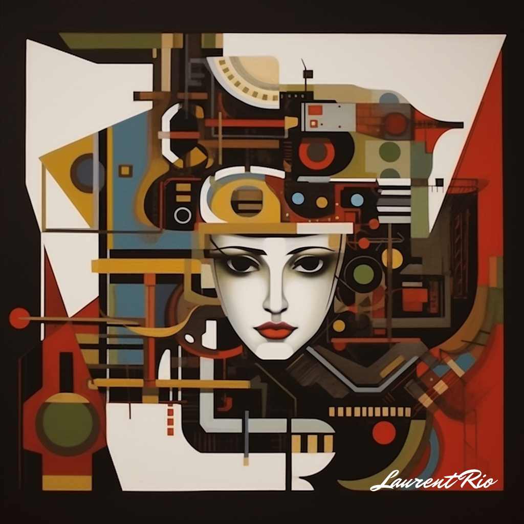 Peinture style geometrique - influence Madi - Andro&iuml;de femme