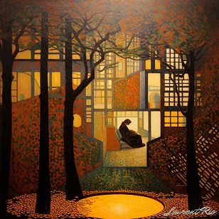 Peinture style geometrique introspectif - Atmospheric Cityscape