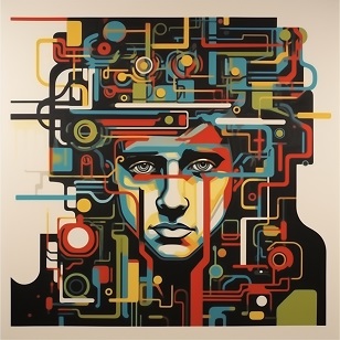 Peinture style geometrique - influence Madi - Andro&iuml;de homme