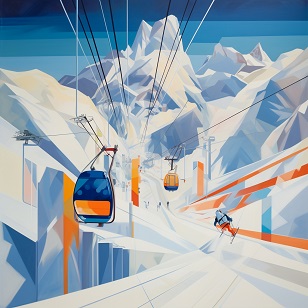 Peinture style geometrique - Descente &agrave; Skis