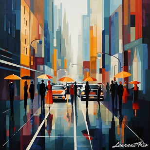 Peinture style geometrique - Pluie Sur La Ville